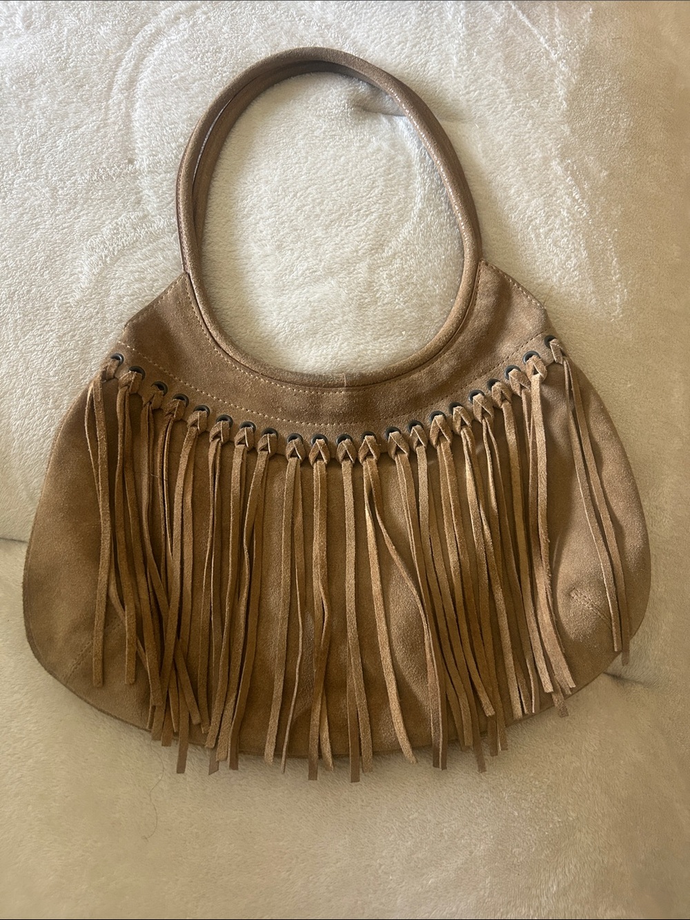 The Limited Tan Suede Fringe Shoulder Bag